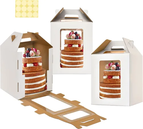 Miniatura 11 de XININSUN Cajas para pasteles altas de 10 pulgadas con ventanas, 10x10x12 Transportador de pasteles alto, Caja para pasteles escalonados, Caja