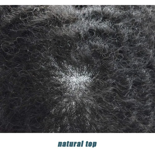 Miniatura 2 de Afro Toupee Para Hombres Negros Unidad De Cabello Humano Para Hombres Negros Pieza De Pelo PU Ingección Afro Mens Toupee 10MM #1B Off Negro