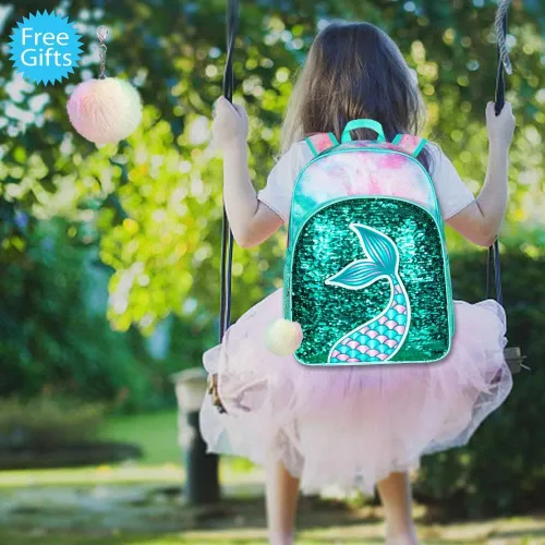 Miniatura 9 de 3 mochilas para niñas, 16 pulgadas con lentejuelas para preescolar y lonchera