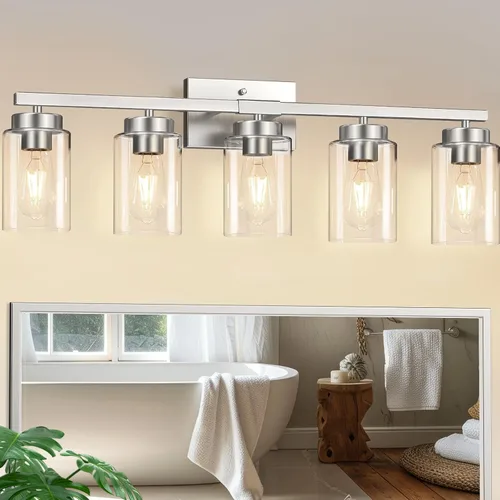 Miniatura 24 de IZORRO Moderna lámpara de baño, 3 luces negras claras, accesorios de iluminación de baño sobre espejo con vidrio transparente para sala de estar