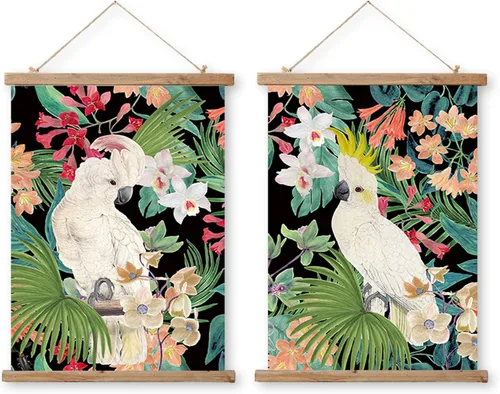 ABoby Carteles colgantes vintage de loro, impresiones de arte de pared decorativas, impresas en lino con marcos de madera, listas para colgar