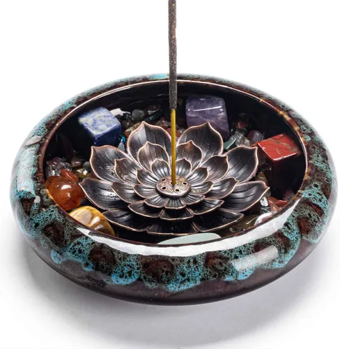 Soporte para palo de incienso-Crystal Lotus Incienso,Quemador de incienso de cerámica