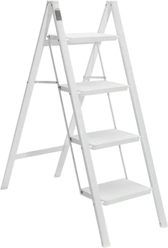 Miniatura 11 de BOCOM Escalera de 3 escalones, taburete plegable ligero y portátil de metal de hierro resistente con pedal ancho antideslizante, capacidad de carga