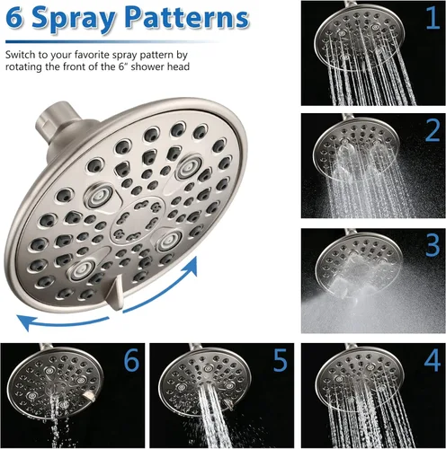 Miniatura 4 de Proox Cabezal de Ducha Doble con Válvula Integrada, Cabezal de Ducha Dual de Alta Presión con 6 Ajustes para Pareja en Baño con Camina o Individual
