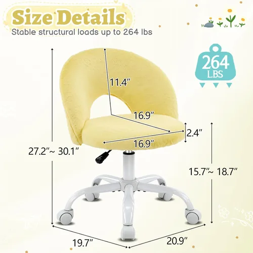 Miniatura 2 de VINGLI Silla de tocador pequeña con ruedas de piel sintética para niñas, bonita silla de escritorio de oficina sin brazos de altura ajustable