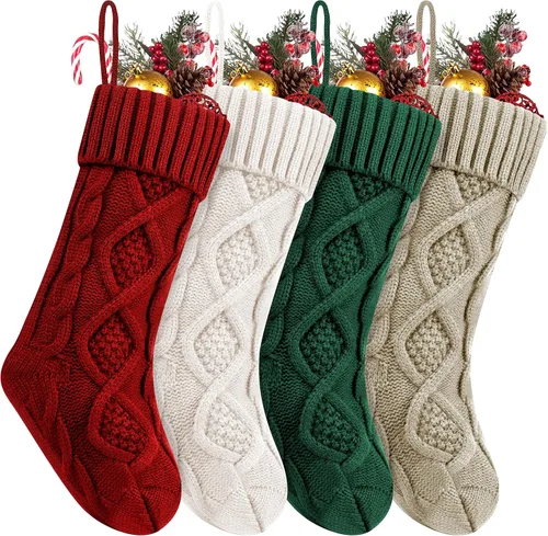 Miniatura 12 de Fesciory Calcetines de Navidad, paquete de 6 calcetines de punto grandes de 18 pulgadas y decoración para fiestas familiares de Navidad, borgoña