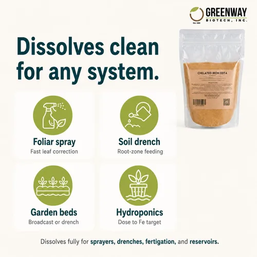 Miniatura 6 de Greenway Biotech, Inc. Fertilizante EDTA 13% de hierro quelado, micronutriente 100% soluble en agua para plantas, césped, hidroponía, corrige