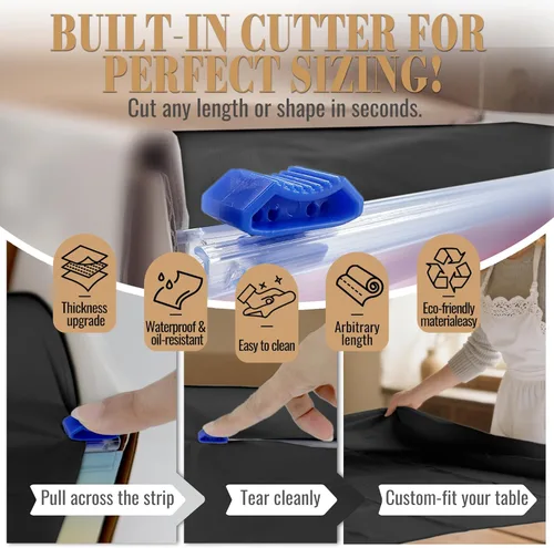 Miniatura 5 de Mantel de plástico desechable, rollo de mantel negro de 54 pulgadas x 300 pies, mantel desechable con cortador deslizante para mesas redondas