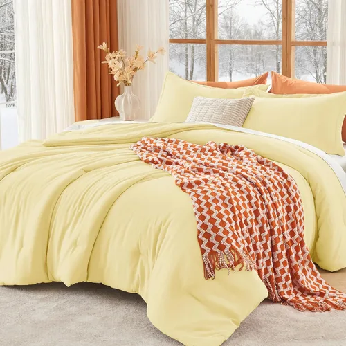 Miniatura 31 de MUXHOMO Juego de edredón beige tamaño individual/individual XL, ropa de cama alternativa ultrasuave para todas las estaciones. El juego de cama