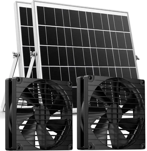 Miniatura 9 de Ventilador solar con batería, ventilador solar recargable para gallinero, invernadero, cobertizo, exterior con dos ventiladores de entrada de escape