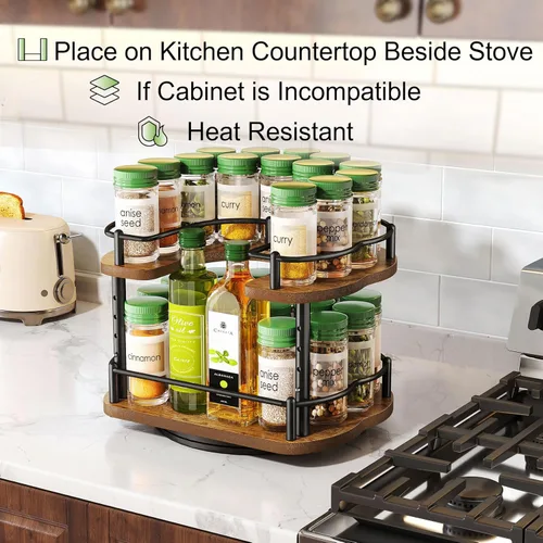 Miniatura 3 de Organizador de especias para gabinete: organizador giratorio Lazy Susan de altura ajustable, organizador de especias que se adapta a armarios