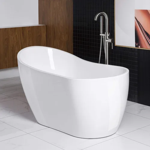 Miniatura 3 de WOODBRIDGE Bañera independiente de acrílico contemporáneo con desbordamiento de níquel cepillado y drenaje B-0006-B/N-Drenaje &O, 54" B-0006