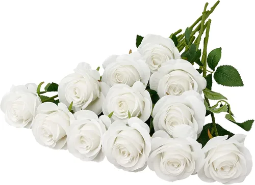 Miniatura 31 de 12 piezas Rosas Flores Artificiales Rosas Falsas Azul Bebé Rosas de Seda Flores de Seda Blancas Rosas con Tallos Largos para Bodas Hogar Fiestas