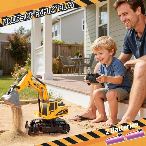 Miniatura 4 de Excavadora de juguete a control remoto para niños de 6 a 12 años, 11CH 2.4 GHz, excavadora de arena RC con pala de metal, luces/sonidos, juguetes
