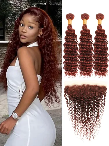 Miniatura 29 de P4/27 Cabello Humano Solitario de Onda Profunda con Reflejos Rubios Miel, 12A 100% Tejido Brasileño Virgen Ondulado Grueso con Mechas Ombre Marrón