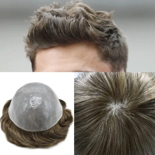 Miniatura 25 de Hair Nature - Tupé para hombres, sistema de repuesto de piezas de cabello humano, unidades de pelo negro con bucle en V de piel fina, 100% cabello
