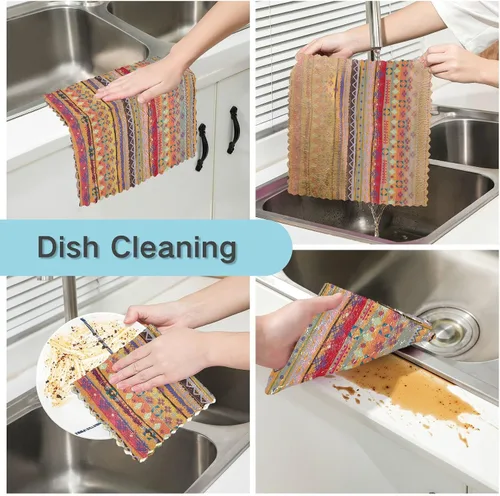 Miniatura 2 de CaTaKu Paños de cocina étnicos bohemios, paquete de 6 trapos reutilizables para lavar, paños de limpieza de microfibra, paños para secar la cocina