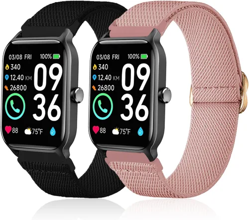 Miniatura 10 de Paquete de 2 correas elásticas de nailon compatibles con Woneligo/Fitpolo Smart Watch IDW13, correas elásticas suaves para reloj FITVII