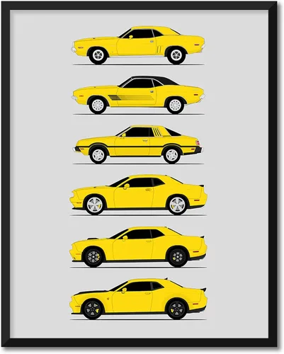 Miniatura 7 de Custom Car Posters Póster hecho a mano compatible con Dodge Challenger Generations e impresión de Challenger SRT, multicolor, impresión metálica