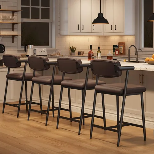 Miniatura 10 de IDEALHOUSE Juego de 2 taburetes de bar de altura de mostrador con brazos, taburetes de bar tapizados de 26 pulgadas con respaldo, asiento más ancho