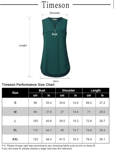 Miniatura 6 de Timeson - Camiseta sin mangas con cuello en V para mujer, estilo casual, de chifón, con cremallera