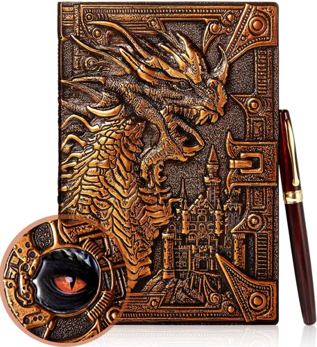 Miniatura 8 de Pajean Dragon Journal - Diario de cuero en relieve para escribir, diario antiguo de dragón con bolígrafo, papel rayado, cuaderno de regalo de tapa