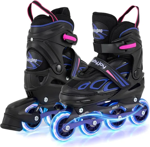 Miniatura 19 de BABY JOY Patines en línea, 4 tamaños ajustables para niños con ruedas iluminadas para niños de 5 a 14 años, divertidos patines iluminadores