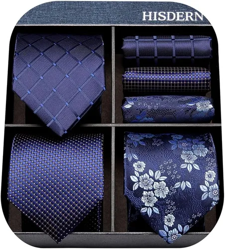 Miniatura 28 de HISDERN Juego de corbatas extralargas para hombre y pañuelo de bolsillo de 63 pulgadas, colección XL, caja de regalo, corbata, lote de 3