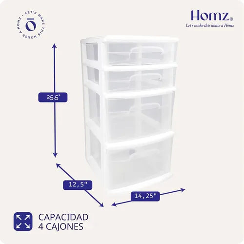 Miniatura 3 de Homz - Carro mediano de 4 cajones de plástico Blanco