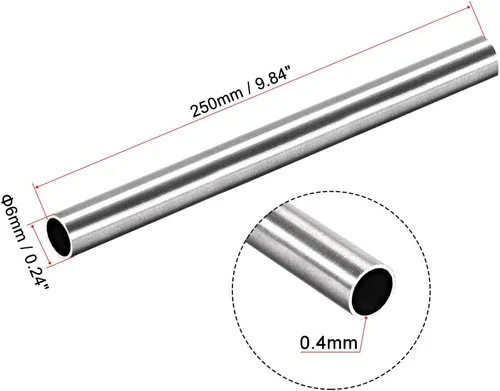 Miniatura 2 de uxcell Tubo redondo de acero inoxidable 304 de 0.236 in de diámetro exterior de 0.016 in de grosor de pared de 9.843 in de longitud, tubo recto sin