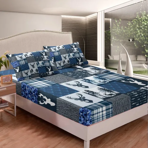Miniatura 4 de Erosebridal Juego de sábanas de alce rústico para adolescentes y jóvenes, juego de ropa de cama de cuernos de camuflaje individual, sábana bajera