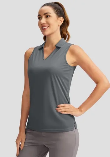 Miniatura 5 de SANTINY Women's Sleeveless Golf Shirt V-Neck Tennis Tank Tops Collared Golf Polo Shirts for Women