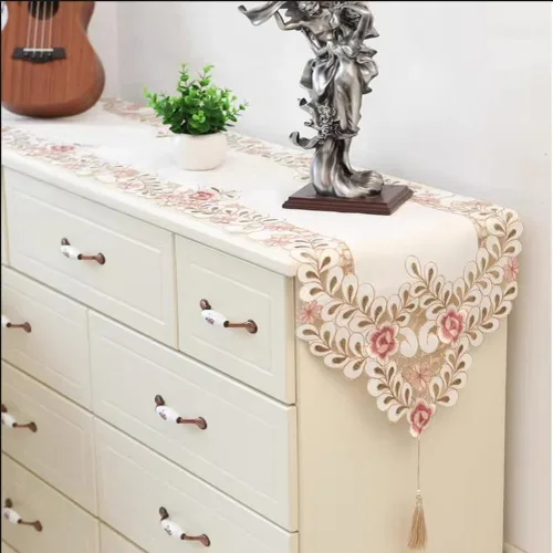 Miniatura 3 de Camino de mesa bordado con flores, cubierta de mesa de té de diseño moderno y elegante, mantel de poliéster para restaurante, cocina, comedor, boda