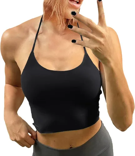 Miniatura 5 de Sujetador de mujer sin espalda Halter Crop Top acolchado sujetadores deportivos soporte ligero tiras sexy entrenamiento Tank Bras mujeres