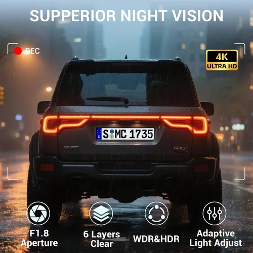Miniatura 5 de Cámara de espejo retrovisor 4K, cámara de tablero de espejo de 10 pulgadas delantera y trasera con tarjeta de 64 GB, cámara de tablero de pantalla