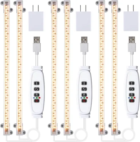Miniatura 12 de RWNTAO Lámpara de cultivo de una tira de 2 unidades, tiras de luz LED de espectro completo para plantas de interior con temporizador de encendido