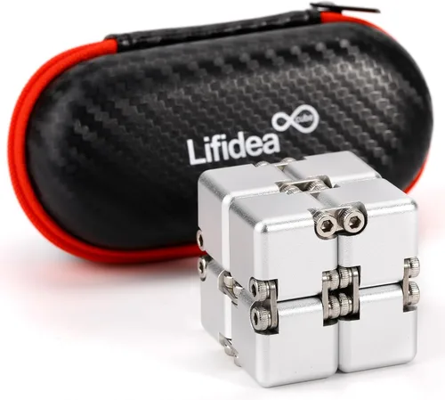 Miniatura 8 de Lifidea Cubo infinito de metal de aleación de aluminio (6 colores) juguete de escritorio de mano con estuche genial, cubo mágico infinito, alivia