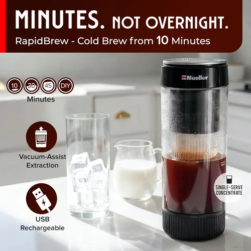 Miniatura 2 de Mueller RapidBrew Cafetera de Café Frío - Máquina de Café Frío Portátil y Recargable de Preparación Rápida en 10 Min para Café y Té - Intensidad
