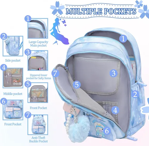 Miniatura 2 de Linda Mochila para Niñas Bolso Escolar para Estudiantes Niños Bolso de Libros con Múltiples Bolsillos Mochila Infantil Resistente a Salpicaduras