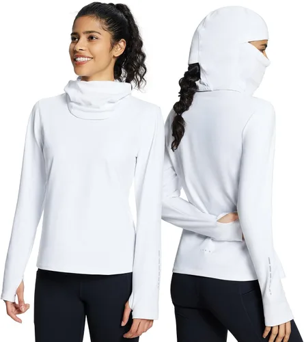 Miniatura 9 de BALEAF Camisas térmicas de manga larga para mujer, ropa de invierno, cuello redondo, cálido, forro polar, capa base con pasamontañas y agujeros