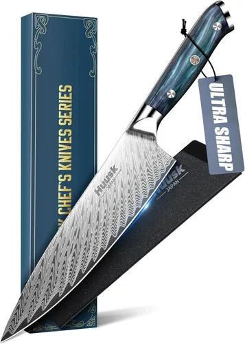Miniatura 11 de Huusk Cuchillo japonés Santoku de 7 pulgadas, cuchillo de chef profesional para cocina con mango de resina, acero inoxidable de alto carbono