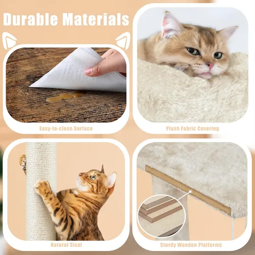 Miniatura 8 de Yaheetech Árbol para gatos, torre para gatos de 53 pulgadas con caja de arena de madera, casa para gatos 2 en 1 con condominio, postes rascadores