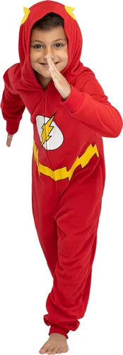 Miniatura 3 de DC Comics - Disfraz de superhéroe con capucha para niños grandes, disfraz de pijama sin pies (Flash, SM)