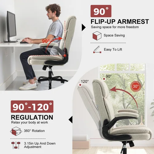 Miniatura 4 de Silla de oficina con respaldo alto, ergonómica, ejecutiva, silla de escritorio para computadora, cómoda tela, acolchada, sillas de escritorio
