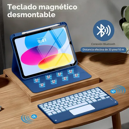 Miniatura 4 de MoKo Funda con teclado táctil para iPad (A16) 11ª generación de 11 pulgadas 2025, iPad de 10.9 pulgadas de 10.9 pulgadas, funda con soporte para azul
