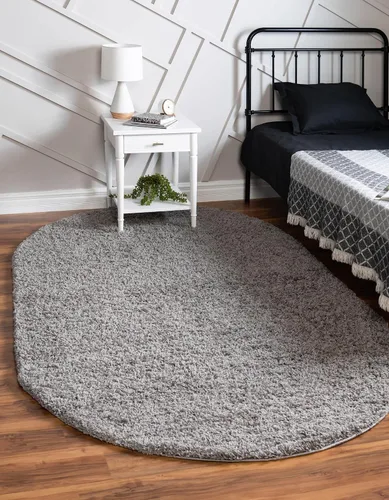 Unique Loom Solid Shag Collection Alfombra de Área (5' 1" x 8' Ovalada, Gris Nube)