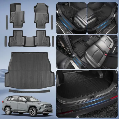 Miniatura 2 de Alfombrillas actualizadas para Toyota RAV4 2025-2019 y RAV4 Hybrid+placas para umbral de puerta, 9 piezas, revestimientos de suelo TPE + alfombrilla