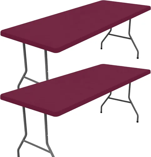 Miniatura 77 de Moosfor Paquete de 2 manteles rectangulares de elastano de 4 pies, elásticos y ajustables para pícnic, cubierta de mesa de patio elástica y lavable