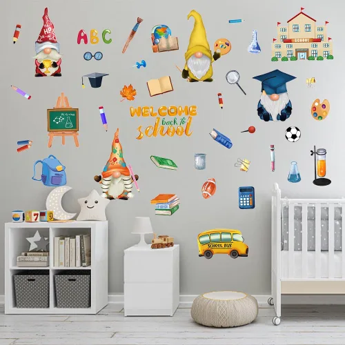 Miniatura 5 de ALIBBON Calcomanías de pared de bienvenida de regreso a la escuela para aula, calcomanías de gnomo para niños, calcomanías de primer día de escuela