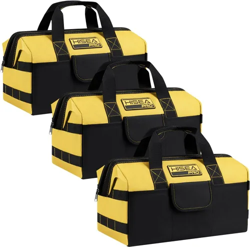 Miniatura 7 de HISEA Paquete de 3 bolsas de herramientas resistentes con bolsillos de almacenamiento, organizador de herramientas de 13 pulgadas con base ancha
